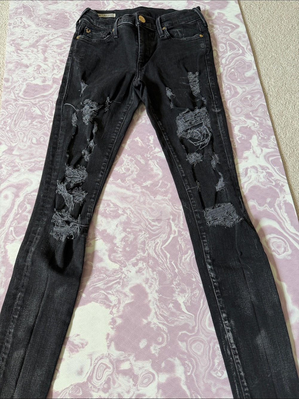 True Religion Black Distressed Skinny Jeans